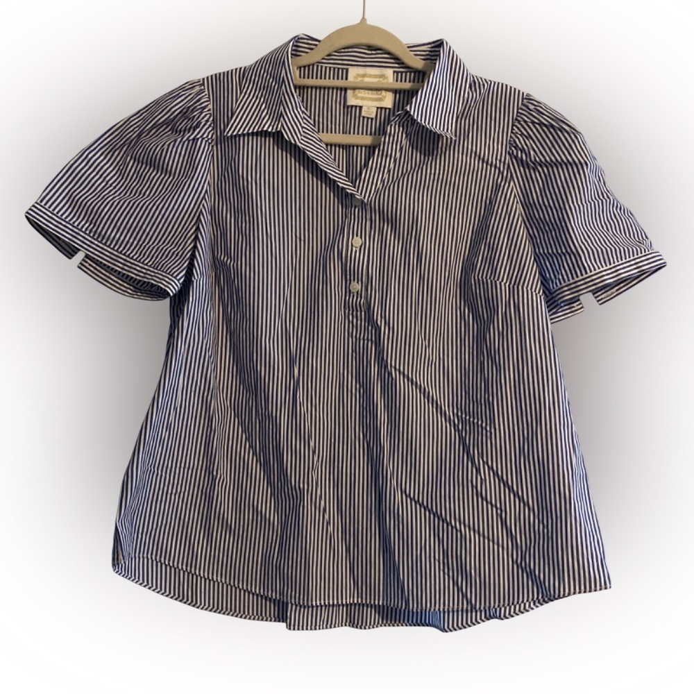 Sail to Sable Striped Short Sleeve Button Down Shirt Blue White Size XL